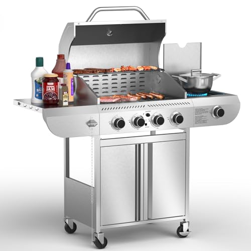 Electactic G41 Pro BBQ Grill,Heavy-Duty Stainless Steel Gas Grill, 4 Burner Gas Grill with Side Burner,42000 BTU Propane Grill for Outdoor Cooking,Barbecue,Garden and Patio Backyard - size: 4 Burner Upgradel Gas Grills with Side Burner
