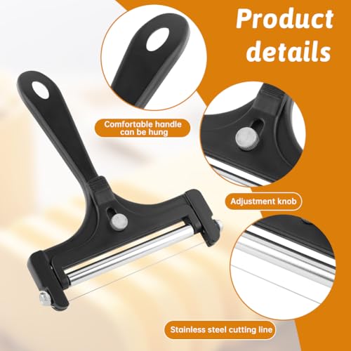 Stainless Steel Wire Cheese Slicer With 10 Extra Wires and Wrench, Adjustable Thickness Handheld Cheese Block Cutter for Butter Mozzarella Cheddar(COLOR:Black) - color: Black