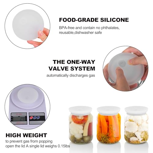 Fermentation Lids Silicone Waterless Airlock Fermenting Lids for Wide Mouth Mason Jars For Making Pickled and Fermented Probiotic Foods 3 Pack White (Jars Not Included) - color: White