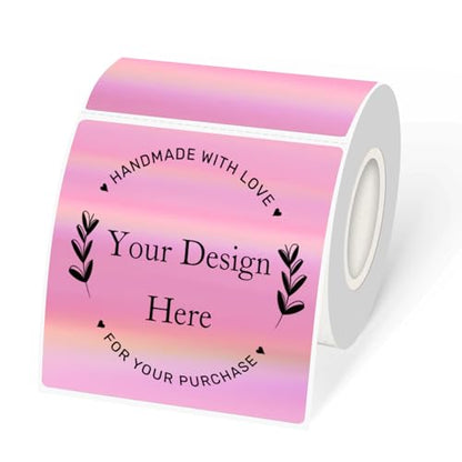 Holographic Square Thermal Labels Stickers 3" x 3", Direct Square Thermal Stickers Labels, Glitter Self-Adhesive Thermals Label for Small Business- Holographic Pink - color: Holographic Pale Pink, size: 3 X 3 inch