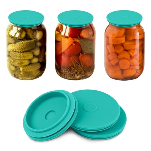 Wide Mouth Mason Jar Fermentation Lids – Silicone Fermenting Caps with Waterless Airlock, Self-Burping Fermenter Tops for Pickles, Kimchi, and Probiotic Foods, 3 Pack Mint (Jars Not Included) - color: Mint