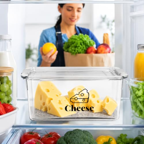 Cheese Container Airtight with Draining Basket Cream Cheese Sliced Cheeses Box with Lid Saver for Fridge Cheeses Keeper Cream Block Shredded Storage Box Saver (Clear) - color: Clear