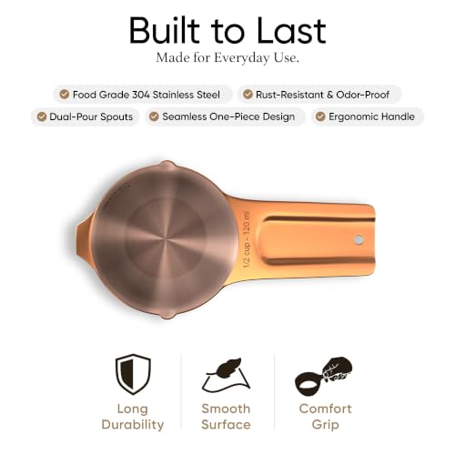 Color Up Measuring Cup Set, 8 Piece – Includes 2 Cup, Copper Finish, Stainless Steel, Accurate for Wet & Dry Ingredients, Embossed Markings, Easy-Pour Spouts, Dishwasher-Safe, Kitchen Essential - color: Copper