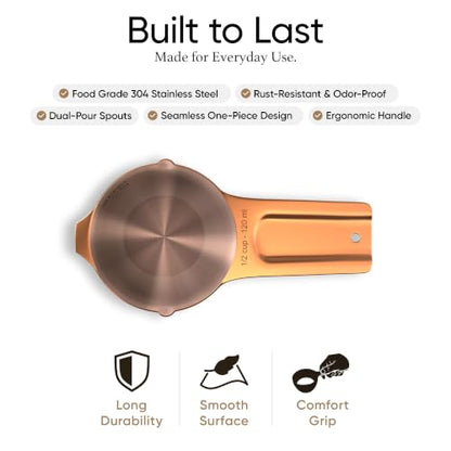 Color Up Measuring Cup Set, 8 Piece – Includes 2 Cup, Copper Finish, Stainless Steel, Accurate for Wet & Dry Ingredients, Embossed Markings, Easy-Pour Spouts, Dishwasher-Safe, Kitchen Essential - color: Copper
