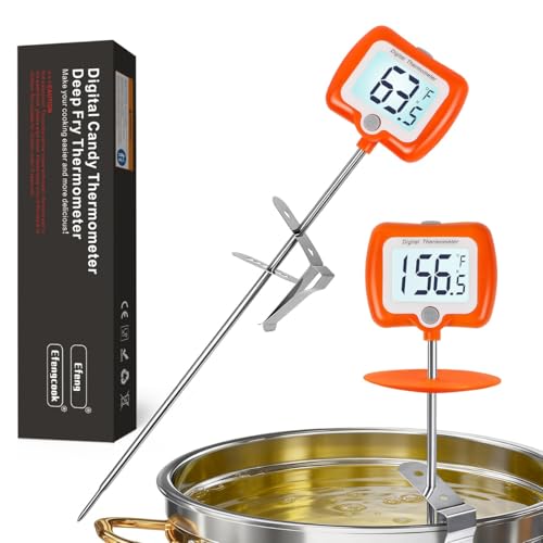 Deep Fry Thermometer - Digital Candy/Candle/Meat Thermometer with Rotatable Large Display, 10'' Long Probe, Programmable Instant Read for Oil Cooking (Orange) - color: Orange