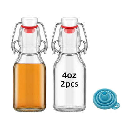 2Pcs 4 oz Swing Top Glass Bottles,Flip Top Glass bottles with airtight Caps for Home Brewing Beer,Kombucha,2nd Fermentation,Kefir,Beverages,Soda,Oils,Vinegar,Limoncello,Vanilla extract (2PC) - size: 2PC