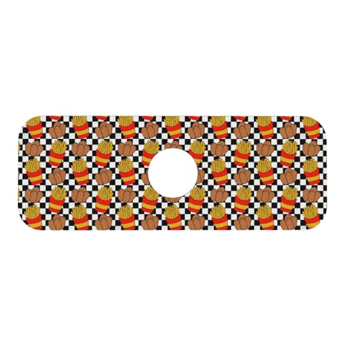 Fries Chicken Nuggets Black White Checkerboard Faucet Mat For Kitchen Sink, Absorbent Countertop Protector, Quick Dry Sink Splash Guard Pad, Waterproof Draining Mat 15" X 5.5" - color: Style 2
