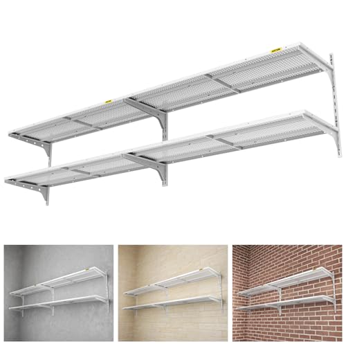 Aecxm 2-Pack 2 Tier 1.3x4ft Garage Shelving Wall Mounted, 520lbs Load Capacity，15.6x48inch per Shelf Height Cassette Adjustable Floating Shelves (White) - color: White, size: 4pack-1.3x4ft