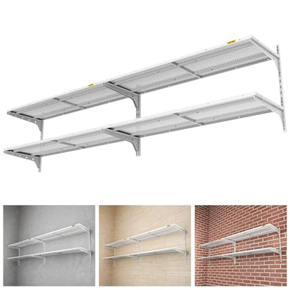 Aecxm 2-Pack 2 Tier 1.3x4ft Garage Shelving Wall Mounted, 520lbs Load Capacity，15.6x48inch per Shelf Height Cassette Adjustable Floating Shelves (White) - color: White, size: 4pack-1.3x4ft