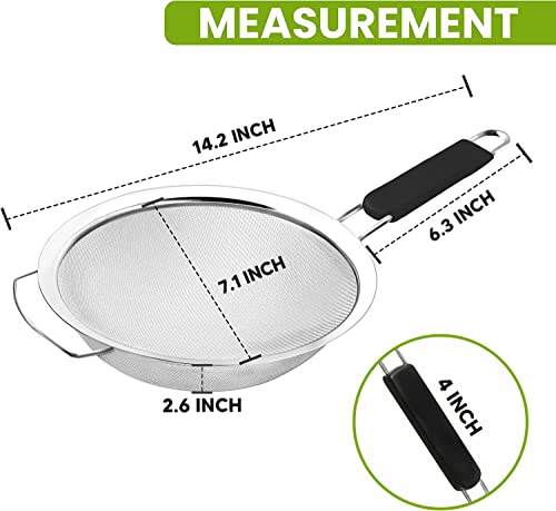 7" Fine Mesh Strainer with Thermo Plastic Rubber Handle - Sieve Fine Mesh Stainless Steel - Ideal to Strain Pasta, Quinoa and Rice.