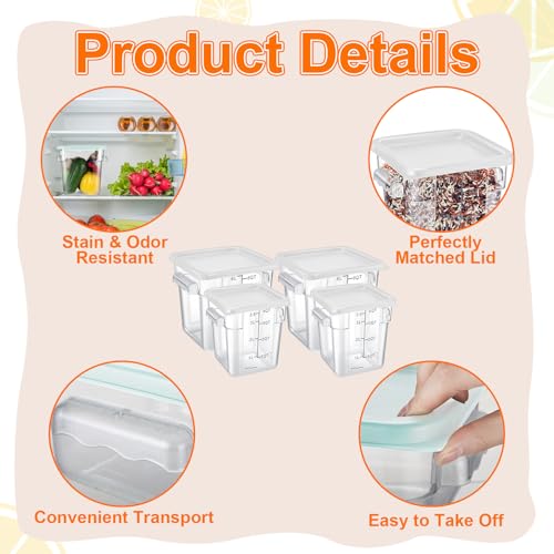 Suclain 8 Pack 4 QT and 6 QT Food Storage Containers with Lids Scales Handles Square Clear Restaurant Food Storage Containers Polycarbonate Commercial Grade for Kitchen Marinating Meat Dough(White) - color: White