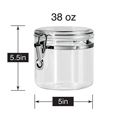 Oggi Clear Canister with Clamp Lid, 38 oz - Large Airtight Food Storage Container, for Kitchen & Pantry Storage of Bulk, Dry Foods Including Pasta, Flour, Sugar, Coffee, Rice, Tea, Spices & Herbs