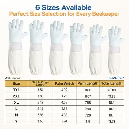 2 Pairs Ventilated Beekeeping Gloves, Bee Gloves for Men Women, Goatskin Beekeeper Glove with Ventilated Sleeves & Elastic Cuffs 3XL - size: 2 Pairs-3XL