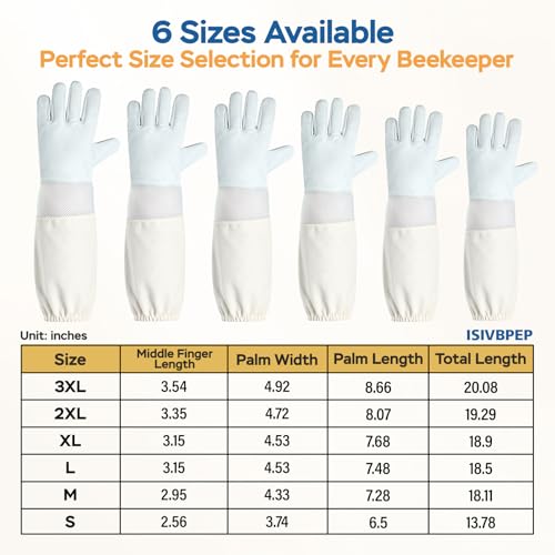 Ventilated Beekeeping Gloves, Bee Gloves for Men Women, Goatskin Beekeeper Glove with Ventilated Sleeves & Elastic Cuffs XL - size: 1 Pair-XL