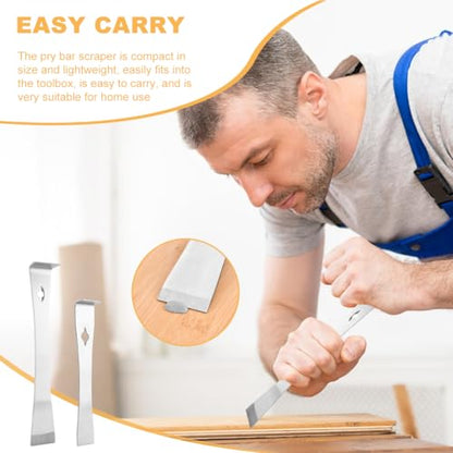 2Pcs Stainless Steel Pry Bar Scraper Set with Gloves, 6.69" and 10" Flat Pry Bar Trim Puller, Baseboard Removal Tool Nail Puller Carpentry Tools Beekeeping Hive Scraper