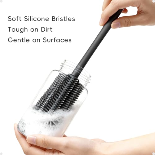 Silicone Cleaning Brush Kit,Water Bottle and Straw Cleaner Brush Set for Tumbler,Baby Bottle,Breast Pump Part,Nipple,Sippy Cup,Glass,Dishwasher Safe,BPA Free,3 Pcs - color: Deep Gray