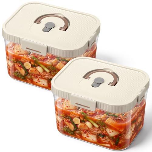 LemonRoad 2 Pack 1gal/3.75L Kimchi Sauerkraut Fermenting Container with Airtight Lids, Food Grade Fermentation Jar, Storage Box with Sealed Lids for Pickles and Vegetables - color: White, size: 1 Gal