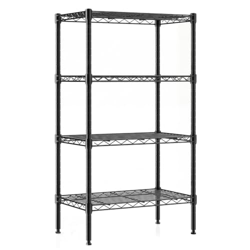 DUMOS 4-Tier Metal Wire Storage Shelves, Adjustable Standing Storage Rack Shelf, Heavy Duty Steel Shelving Unit Organizers for Kitchen Bathroom Pantry Garage, 23.3" Wx13.4 Dx47 H, Black - color: Black, size: 4 Tier-47"H without wheels