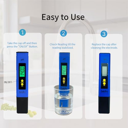 pH Meter for Water, Hydroponics Digital Tester Pen 0.01 High Accuracy Pocket Size with 0-14 Measurement Range, ph up and Down for hydroponics Growing System/Plants/Canning/Soil (Blue)
