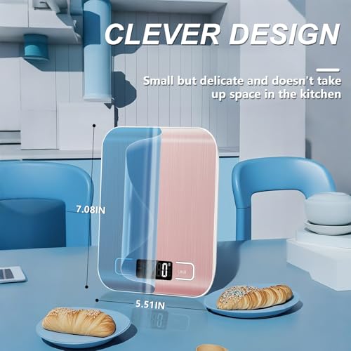 Food Scale, 11lb Kitchen Scale with 6 Units Tare Function & LCD Display, 0.05oz/1g Stainless Steel Digital Food Scale Grams and Ounces for Baking, Cooking, Dieting and Meal Prep (Pink) - color: Pink