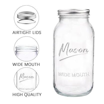 64 oz Mason Jar Wide Mouth,3 Pack Large Half Gallon Mason Jars with Airtight Lid,Big Glass Jars for Canning,Pickling,Fermenting,Storing - color: 64oz