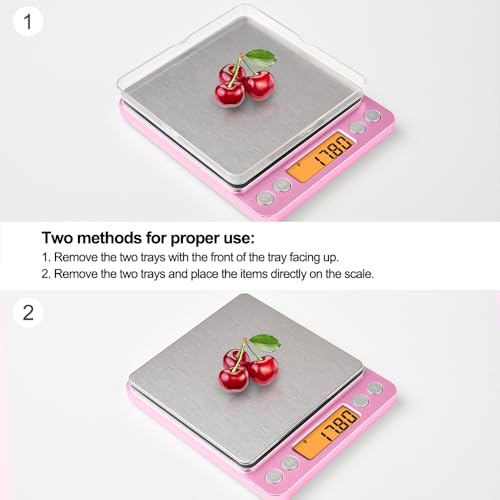 0.01g High Precision Kitchen Food Scale, Diyife 500g Portable Digital Scale with LCD Display, Tare, Multifunctional Gram Scale Weight for Cooking, Baking, Jewelry, 2 Tray, Batteries Included, Pink - color: Pink