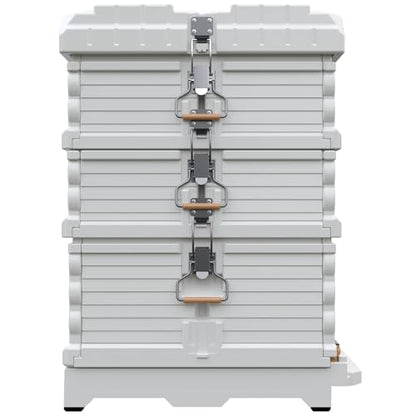 Apimaye New Bundle Ergo Insulated Honey Maker & 2 Medium Beehive Set with Wood Frame and Premier Double Wax Coated Foundation (White Body Blue Entrance)