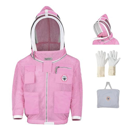 Beekeeping Jacket with Veil 3-Layer Ultra Ventilated Veil Fencing YKK Zippers Full Protection Suit Carrying Bag (BP-301-Pink)-3XL - color: Pink Fencing, size: 3X-Large