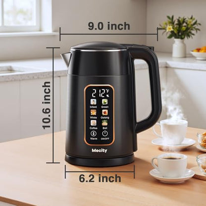 Mecity Electric Kettle 1.7L Touch Screen Temperature Control Water Boiler, No Plastic Contact with Water. 6 Preset Temperature Programs, 2 Hours Keep Warm, Black - color: Black & Rosegold