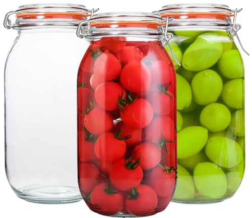 64 oz Large Mason Jars Wide Mouth,3 Pack Half Gallon Glass Pickling Jars with Airtight Lids,Air Tight Glass Storage Jars for Kitchen Canning - color: 64OZ