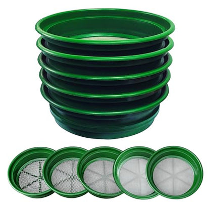 SE 13.25 Inch Wide Stackable Classifier Gold Prospecting Pan Set - Includes 1/2" 1/4" 1/8" 1/12" and 1/20" Stainless Steel Mesh Sifting Pans, Green, 5 Pack - size: 5 Pieces, style: Pans