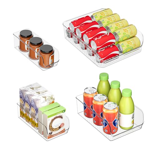 Ettori Set of 4 Clear Storage Bins for Fridge & Cabinet Organization, BPA-Free Plastic Food Organizers to Instantly Declutter Your Kitchen - color: 4 pack clear