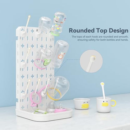 Baby Bottle Drying Rack Baby Bottle Holder Space Saving Bottle Dryer Rack Station Countertop Storage Organizer 12 Travel Bottle Drying Rack Vertical Breast Pump Part Plastic Bag Cup Dryer Tower White - color: White