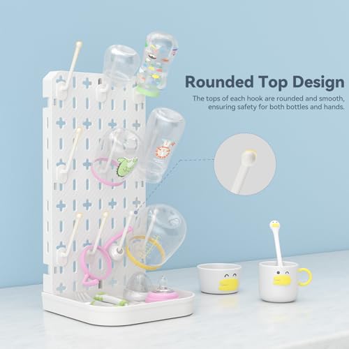 Baby Bottle Drying Rack Baby Bottle Holder Space Saving Bottle Dryer Rack Station Countertop Storage Organizer 12 Travel Bottle Drying Rack Vertical Breast Pump Part Plastic Bag Cup Dryer Tower White - color: White