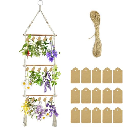 2 Tier Herb Drying Rack Hanging with 10PCS Brown Gift Tags and 32ft Natural Jute Twine herb Dryer Flower Drying,Hanging Herb Dryer Rack for Fresh and Aromatic Herbs Home Décor & Gift Idea (2Tier)