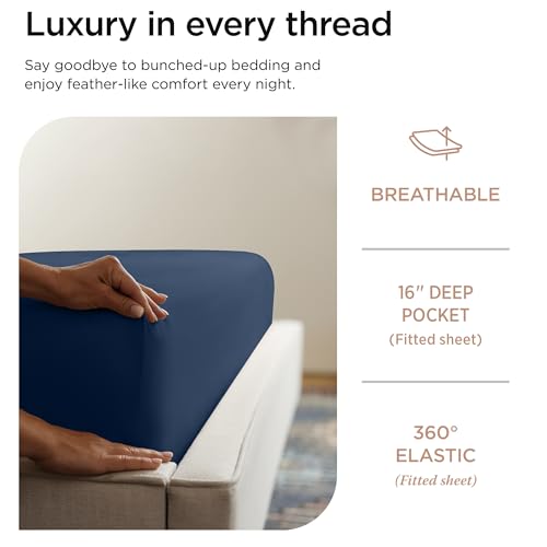 Threadmill 100% Cotton Sheets for Full Size Bed - 600 Thread Count Full Bed Sheets Set with 16” Deep Pocket - Sateen Weave 4-Piece Bedding Set with Cooling Effect, Folkstone Blue - color: Folkstone Blue Solid, size: Full