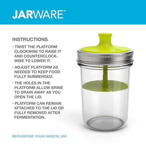 Jarware Nylon Fermentation Lid For Wide Mouth Mason Jars, One Way Valve and Adjustable Platform Included