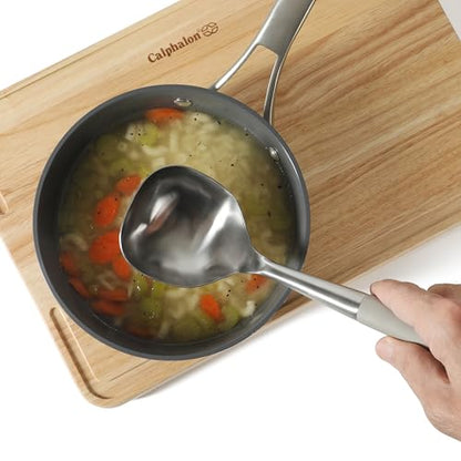 Calphalon Edge Soup Ladle, Stainless Steel Soup Ladle, Serving Ladle with Silicone Handle, Heat-Resistant Nonstick-Safe Kitchen Ladle for Soups, Sauces & Stews, Taupe - color: Taupe w/ Rubber Handle (Edge - Soup Ladle)