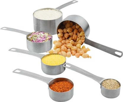 Measuring Cups and Spoons Set 15, Metric & US 18/8 Stainless Steel Measuring Cups and Spoons Set for Baking & Kitchen, 6 Measure Cups & 7 Spoons Leveler & Measure Equivalents for Dry&Liquid - size: Set of 15