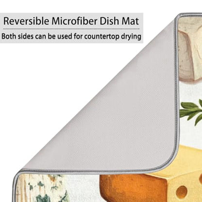 Cheese Print Dish Drying Mat for Kitchen Counter Cheeses Slices Absorbent Drainer Mats Microfiber Dish Dry Pad Washable Coffee Bar Decor 16x18 Inch - size: 16" x 18"
