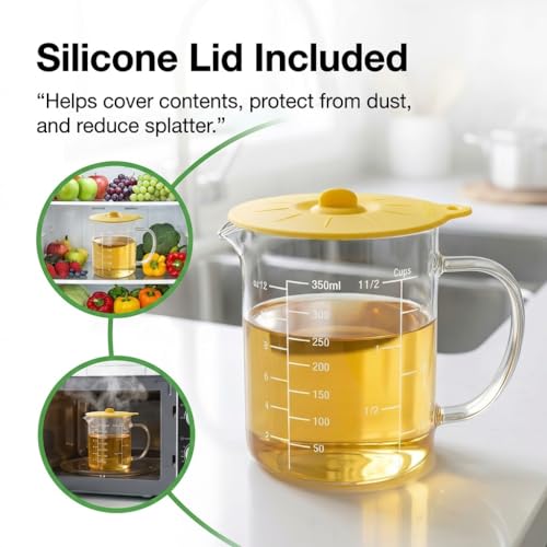Borosilicate Glass Measuring Cup, 1-1/2 Cup Glass Measuring Cup with Spout, Microwave Safe, Dishwasher Safe, Easy Read Scale for Coffee Brewing, Baking, Cooking, Heating and Meal Prep. - size: 12oz/350ml
