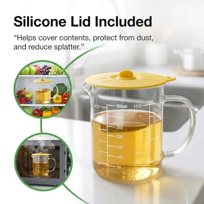 Borosilicate Glass Measuring Cup, 1-1/2 Cup Glass Measuring Cup with Spout, Microwave Safe, Dishwasher Safe, Easy Read Scale for Coffee Brewing, Baking, Cooking, Heating and Meal Prep. - size: 12oz/350ml