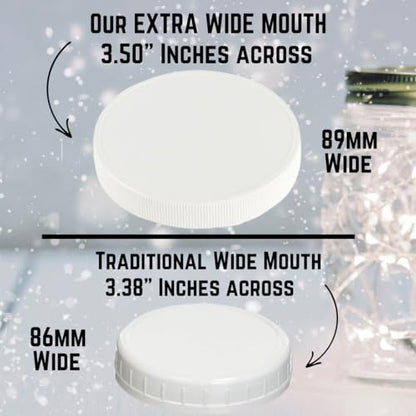 Jarming Collections Mason Jars - 16 oz Glass Extra Wide Mouth Pint Storage Jars with White Plastic Lids - Made in USA - color: 3 White Extra Wide Mouth Plastic Lids-16 OZ