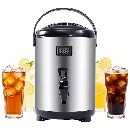 Stainless Steel Insulated Beverage Dispenser, 1.7Gal Thermal Carafe with Spigot for Hot Coffee & Cold Juice, 12-Hour Heat Retention Drink Dispenser for Party Wedding Cafe, Silver - size: 1.7Gal