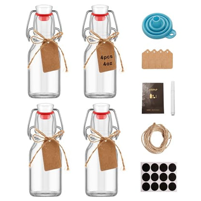 4Pcs 4 oz Swing Top Glass Bottles,Flip Top Glass bottles with airtight Caps for Home Brewing Beer,Kombucha,2nd Fermentation,Kefir,Beverages,Soda,Oils,Vinegar,Limoncello,Vanilla extract (4PC) - size: 4PC