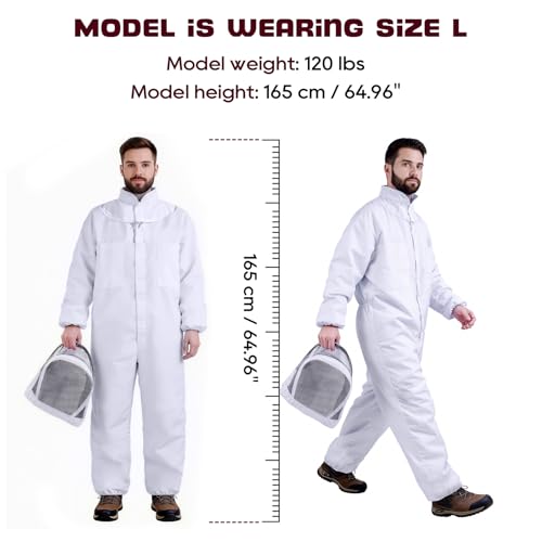 LONGADS Professional Bee Suit for Men and Women, Full Body Beekeeping Suit with Gloves & Protective Round Veil, Size L (Fits 61-65 Inches / 5'1"-5'5") for Apiary & Backyard - size: L for 5'3"-5'7"