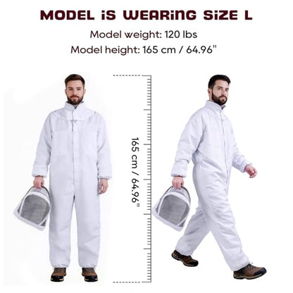 LONGADS Professional Bee Suit for Men and Women, Full Body Beekeeping Suit with Gloves & Protective Round Veil, Size L (Fits 61-65 Inches / 5'1"-5'5") for Apiary & Backyard - size: L for 5'3"-5'7"