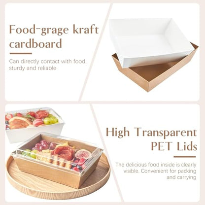 ZORRITA Paper Charcuterie Boxes with Clear Lids, 8 x 6 Inch, Brown, 20 Pack | Large Disposable, Take Out Bakery Boxes, For Cake, Cupcakes, Sandwiches, Cookies, Cocoa Bombs, Salads - color: Brown (20 Pack)