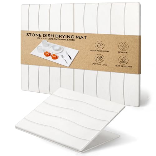 Stone Drying Mat for Kitchen Counter, Quick Diatomaceous Earth Mats for Dishes, Super Absorbent Fast Drying Collapsible Countertop Stone Mat , for Dishes Bottles Cups Bathroom ,24"(L)×16 (W) - color: Wavy Beige