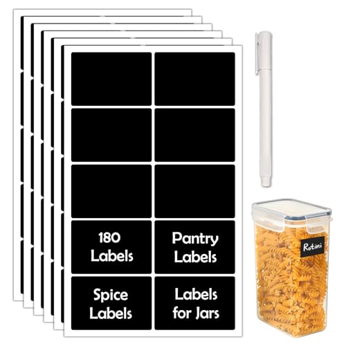 JIEHENG 180Pcs Chalkboard Labels for Jars, Waterproof Reusable Blackboard Stickers with 1 Liquid Chalk Markers, Kitchen Organization Labels Removable (Black, Rectangle) - color: Black, size: Rectangle